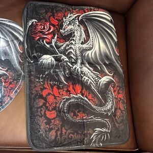 Red and black Dragon and roses Print Decorative bath set